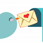 Vogel fliegt Brief in Briefkasten